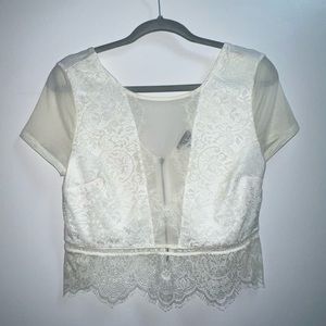 Express Vintage Lace Crop Top with Sheer Sleeves Size Small